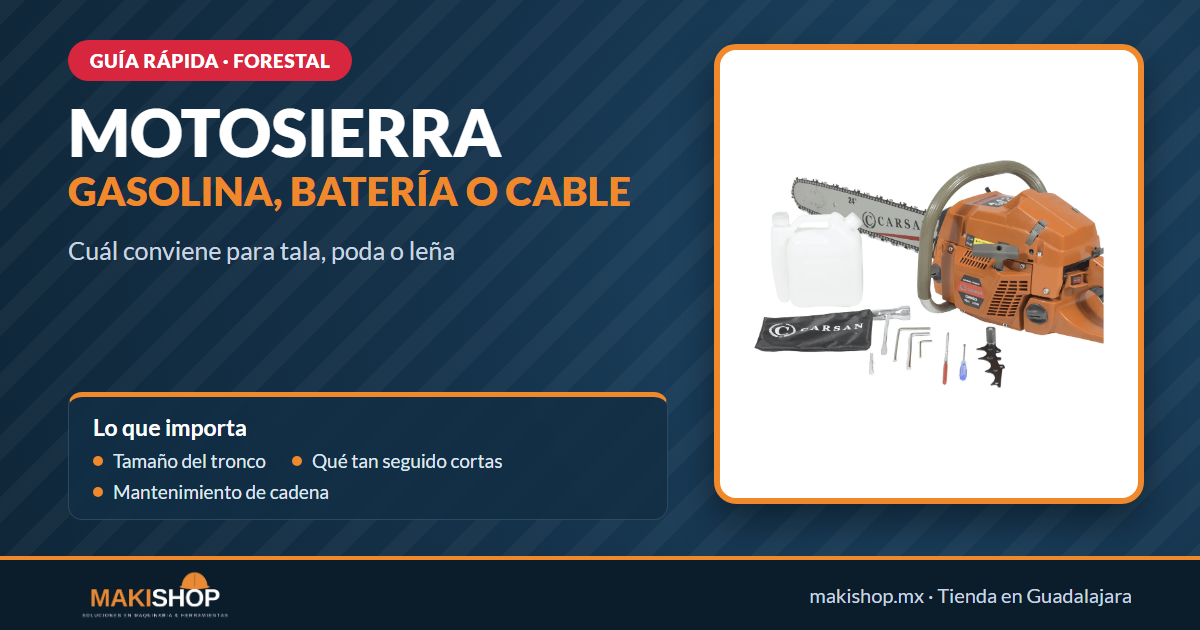 Motosierra a gasolina, batería o cable
