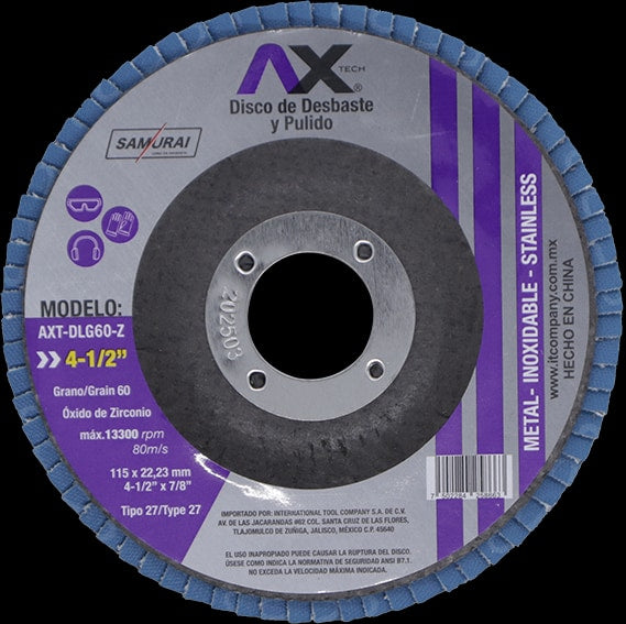 Disco Laminado Para Desbaste Y Pulido De Oxido De Zirconio De Grano 60, 4 1/2" AXT-DLG60-Z – vista 3