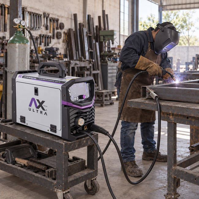 Soldadora 4 en 1 AxTech AXT-EMTP200MULTITASK en uso