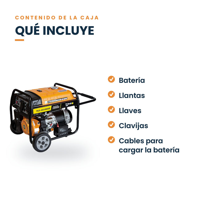 Generador a gasolina Tonka TKA-GS10000E 10,000 W: qué incluye la caja