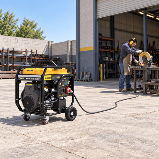 Generador Tonka TKA-GS12004E 12,000 W monofásico y trifásico en uso