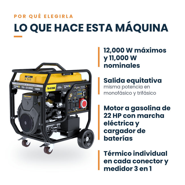 Generador Tonka TKA-GS12004E 12,000 W monofásico y trifásico: características principales