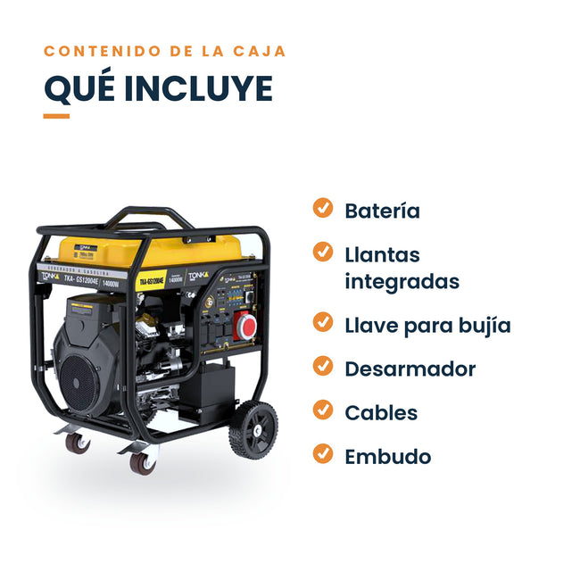 Generador Tonka TKA-GS12004E 12,000 W monofásico y trifásico: qué incluye la caja