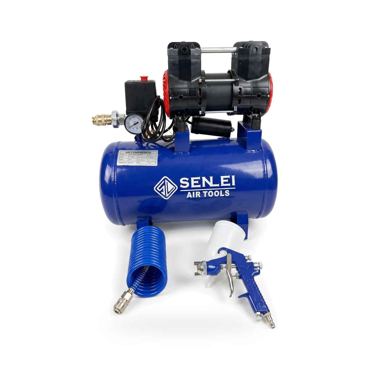 Compresor silencioso libre de aceite Senlei OLF551-24LA de 24 L con manguera espiral y pistola de pintar
