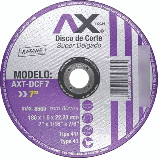 [AXT-DCF7-50] Caja 50 Pzs Disco De Corte Super Delgado De 7" X 1.6MM X 7/8" Ax Tech AXT-DCF7-50