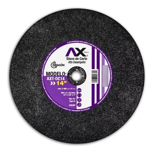 [AXT-DC14] Disco De Corte Abrasivo T41 14" X 1/8" X 1" Para Corte De Metal Y Acero Inoxidable (10 pzs) AXT-DC14