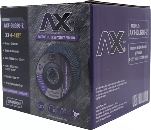 [AXT-DLG80-Z-10] Caja 10 Pzs Disco Laminado De Oxido De Zirconio Grado 80, 4 1/2"Ax Tech AXT-DLG80-Z-10
