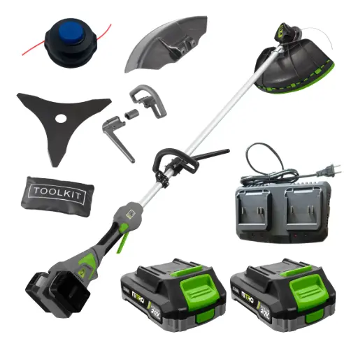 [NIT-DB202] Desbrozadora c/motor abajo inalámbrica 450W, mango en "D", brushless, 2 baterías 20V Nitro NIT-DB202