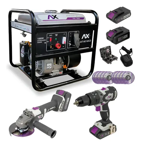 [AXT-MS160CD-C1] Combo motosoldadora gasolina 70/130 A, 110 V/60 Hz, 7 HP, 1,000 W, corriente directa con kit de herramienta de regalo AxTech AXT-MS160CD-C1