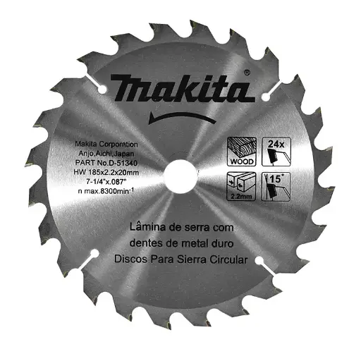 [D-51340] Sierra Circular 7-1/4"X20X24TH ATB Madera con Reductor 5/8" Makita D-51340 