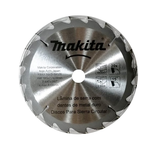 [D-59106] Sierra Circular 7-1/4"X20X20TH ATB Madera con Reductor 5/8" Makita D-59106 