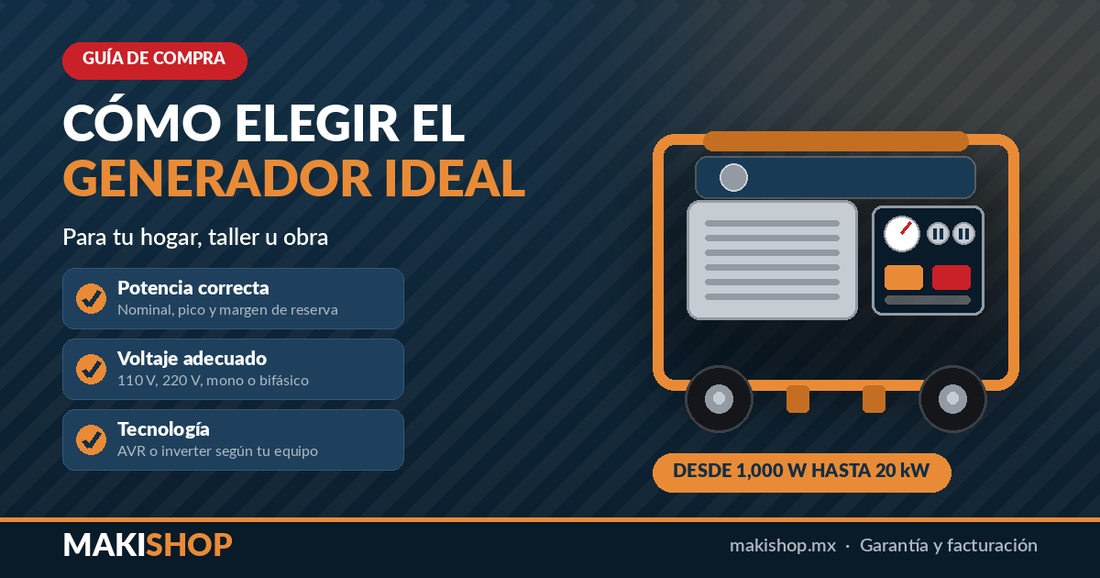 Guía Makishop para elegir el generador ideal: potencia, voltaje y tecnología AVR o inverter