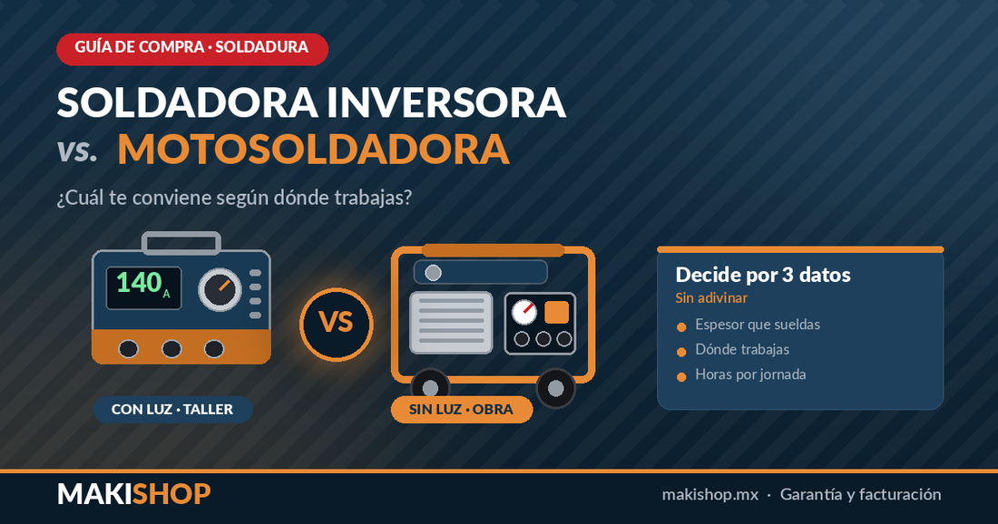 Comparativa Makishop: soldadora inversora para taller con luz frente a motosoldadora autónoma para obra