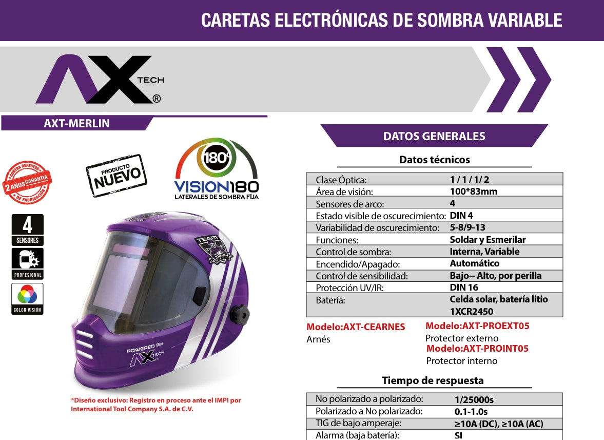 Careta Electrónica de Sombra Variable Óptica, AXT-MERLIN