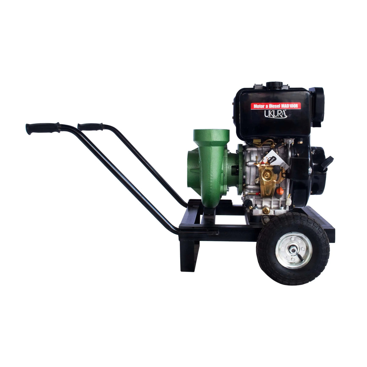 Motobomba centrífuga 4x4 diésel 10 HP Antarix MCD4UKD10RR con motor Ukura sobre carretilla con ruedas