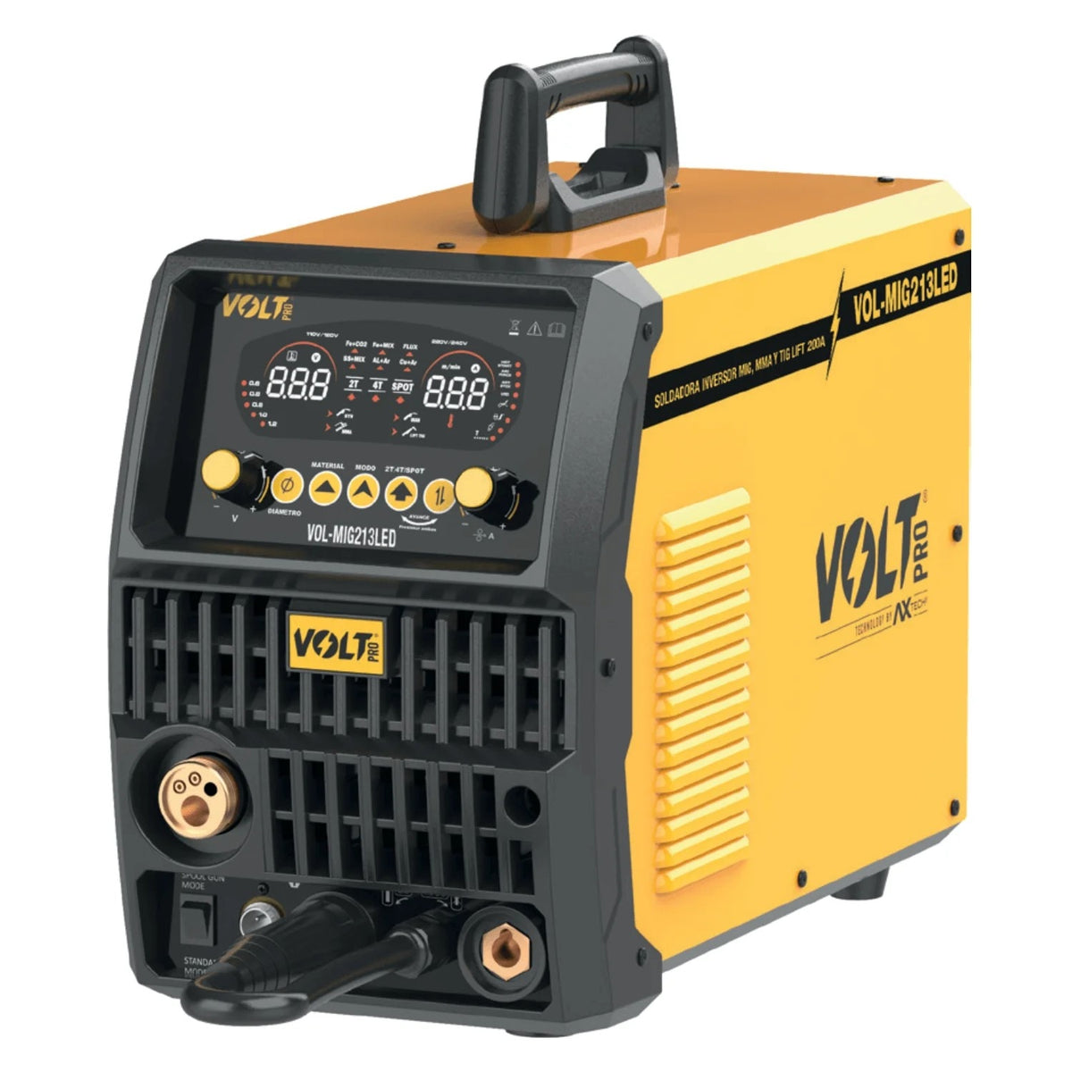 Soldadora Inverter MIG MIG GAS/NO GAS, Electrodo y TIG LIFT 1P 110/220V 110V 40-120A 220V 40-200A Incluye Antorcha MIG3 VOL-MIG213LED