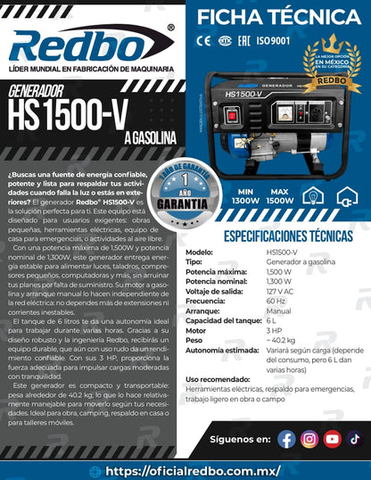 Generador Redbo, HS1500-V
