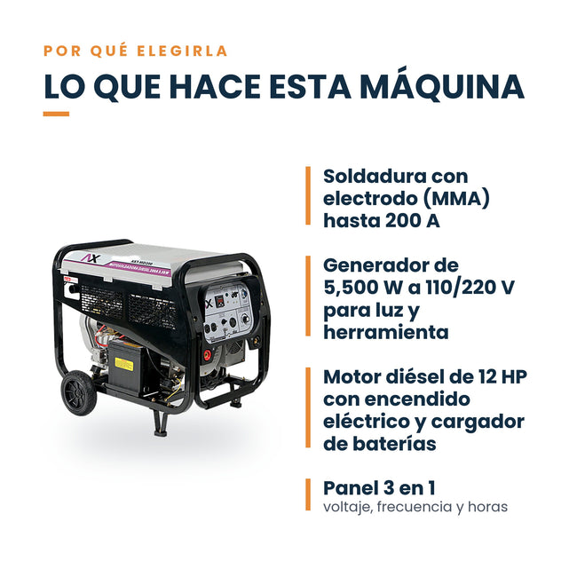 Motosoldadora diésel AxTech AXT-MD200 200 A: características principales