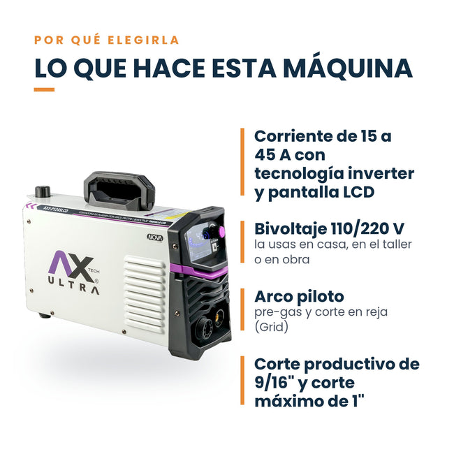 Cortadora de plasma AxTech AXT-P1245LCD 15-45 A bivoltaje: características principales