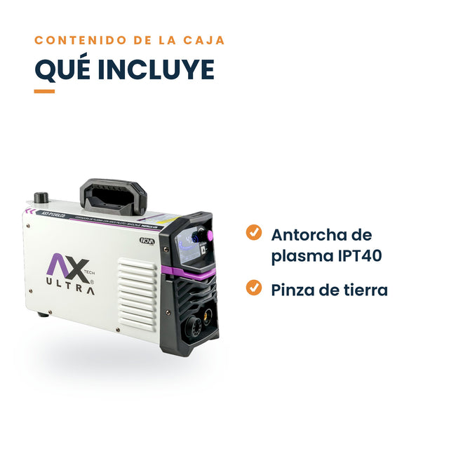 Cortadora de plasma AxTech AXT-P1245LCD 15-45 A bivoltaje: qué incluye la caja