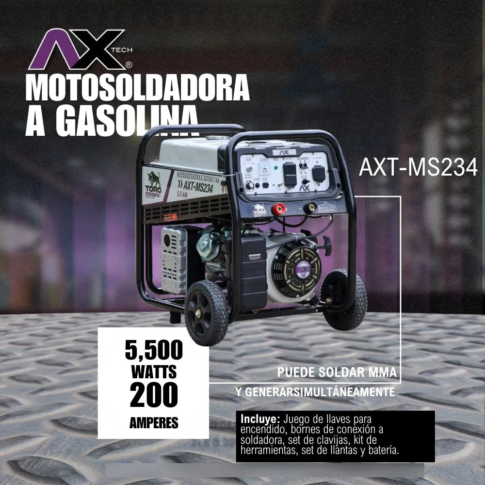 Motosoldadora AXTECH 200a Generador 5500w Simultáneos 16hp AXT-MS234