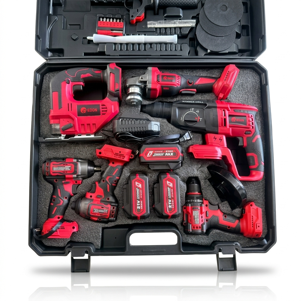 Kit Herramientas Completo 6Pzs Rotomartillo, Esmeril, Sierra caladora, Impacto 1/2, atornillador, Rompedor SDS Plus