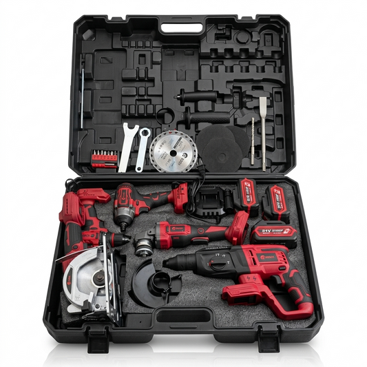 Kit Herramientas Completo 5Pzs Rotomartillo, Esmeril, Sierra circular, Impacto 1/2, Rompedor SDS Plus