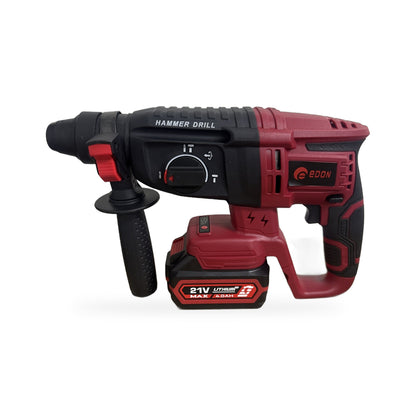 Rompedor SDS PLUS inalámbrico Edon ED-RH-21PBL brushless vista lateral con batería de 21 V