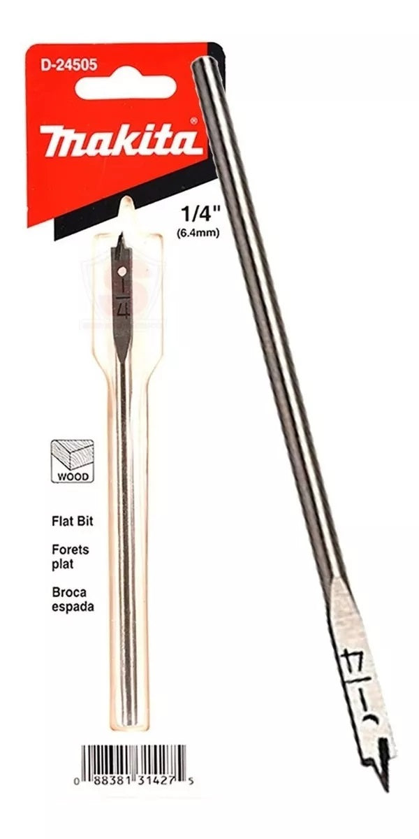 Broca Plana Para Madera 1/4" x 6" Makita D-24505