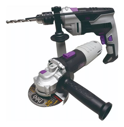Kit Taladro Rotomartillo ½ 800w + Esmeriladora Angular 4 ½ 900w 110v Industrial Neo