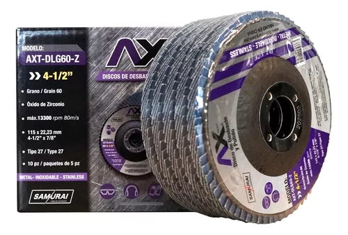 Disco Laminado Para Desbaste Y Pulido De Oxido De Zirconio De Grano 60, 4 1/2" AXT-DLG60-Z