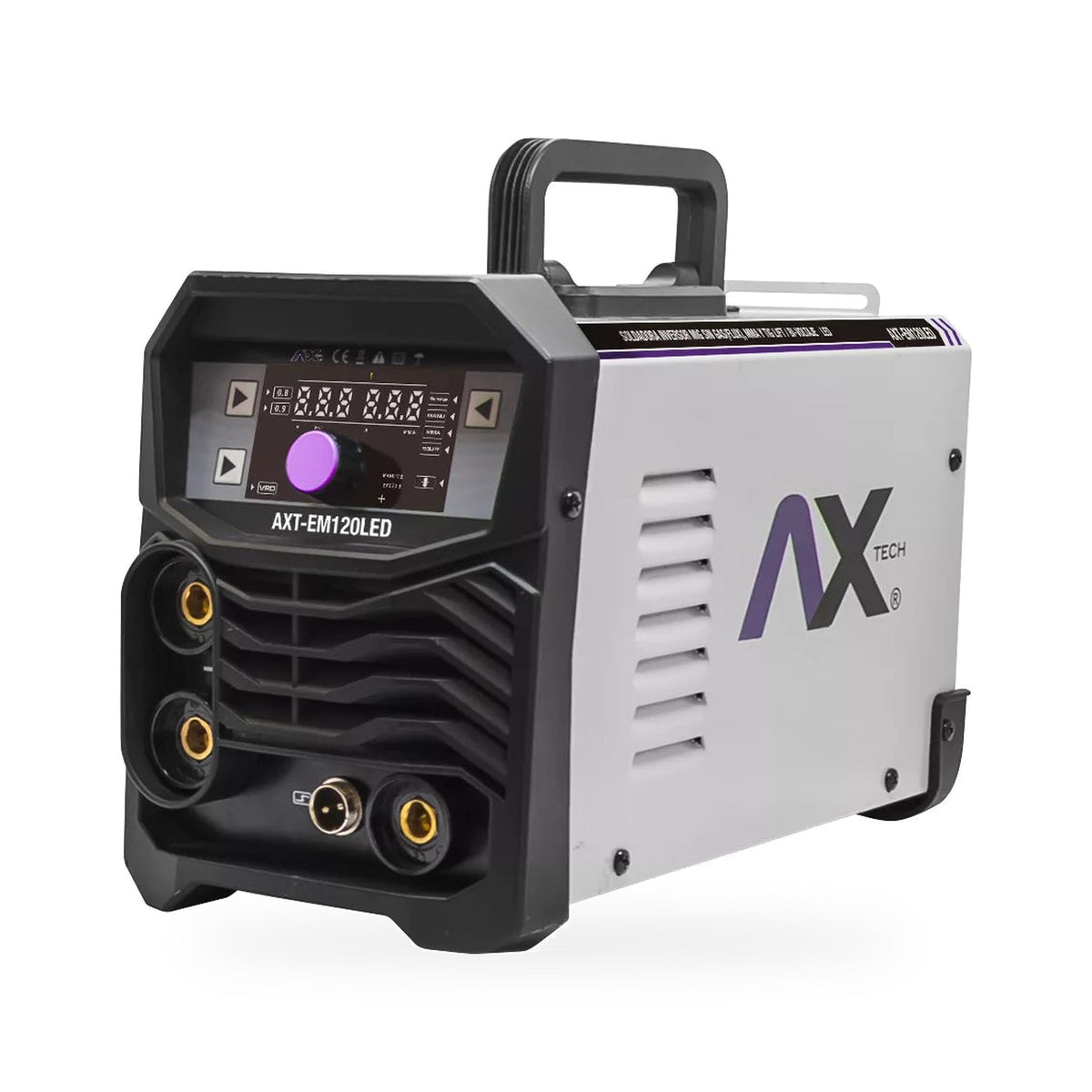 Soldadora inversora AxTech AXT-EM120LED 120 A microalambre, electrodo y TIG Lift, fondo blanco