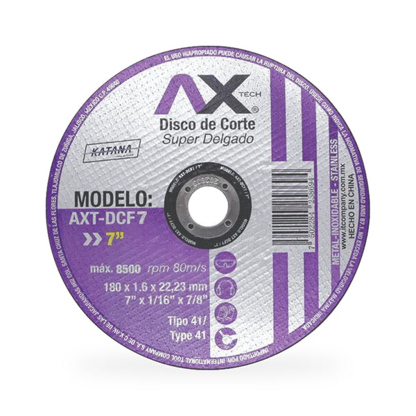 Disco de corte super delgado AxTech AXT-DCF7 de 7 pulgadas y 1.6 mm, tipo 41