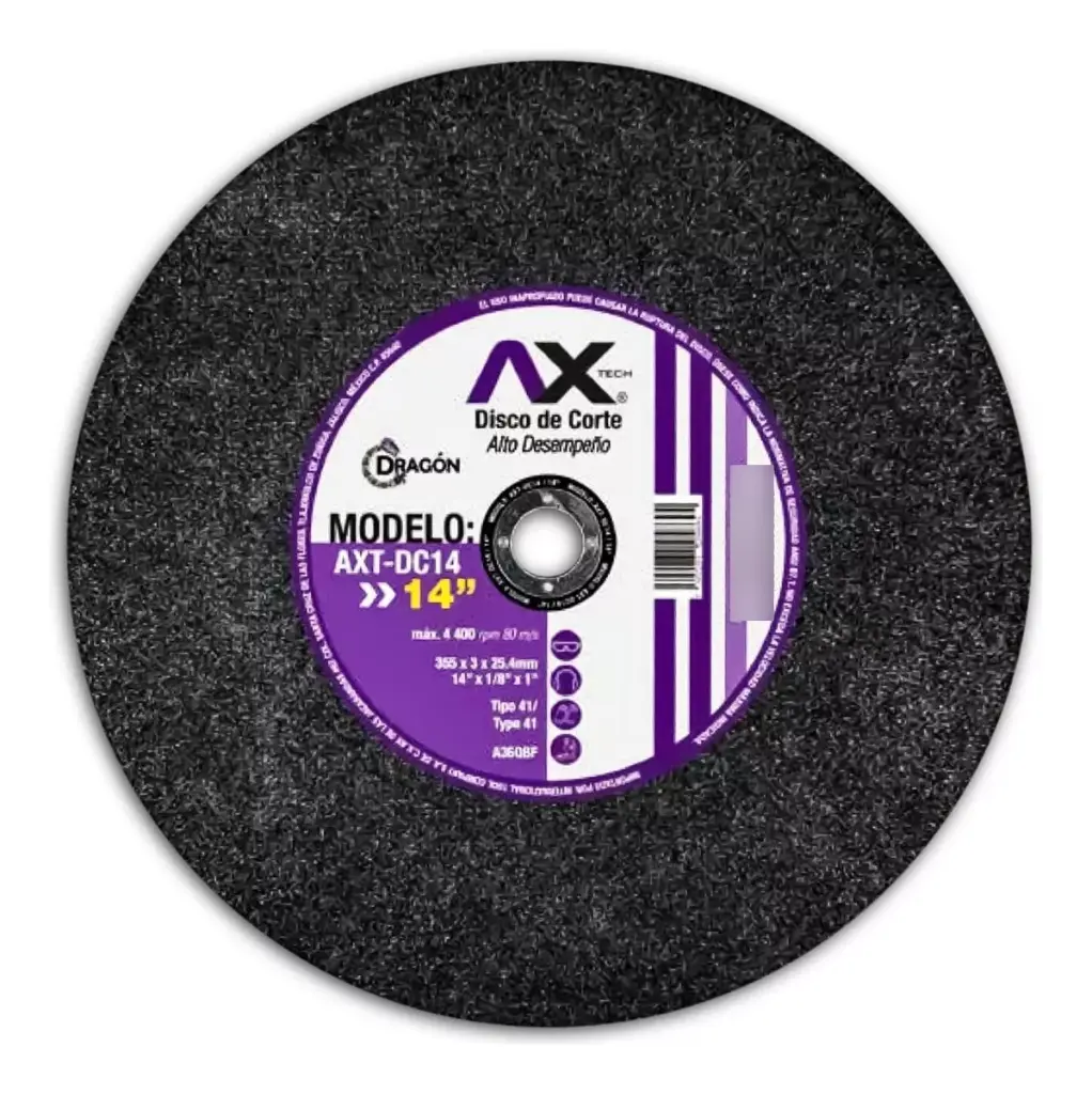 Disco De Corte Abrasivo T41 14" X 1/8" X 1" Para Corte De Metal Y Acero Inoxidable (10 pzs) AXT-DC14