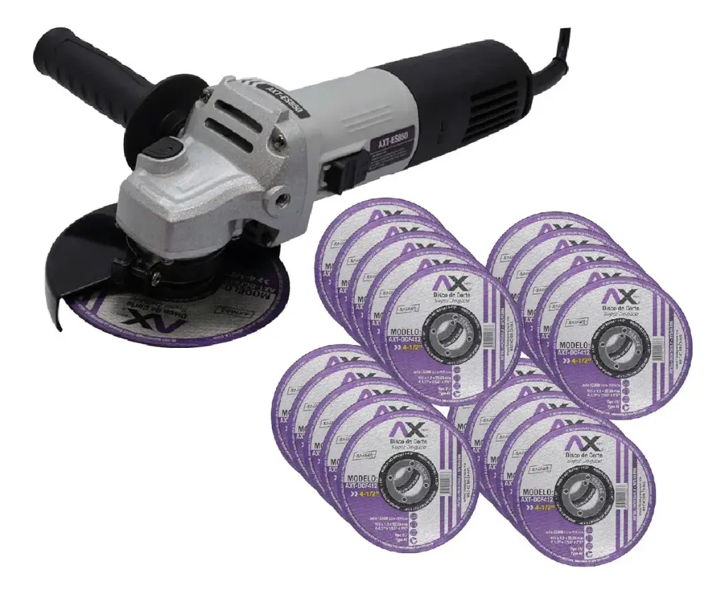 Kit Mini Esmeriladora Axtech 4 1/2 850w + 20 Discos De Corte AXT-ES850-C1