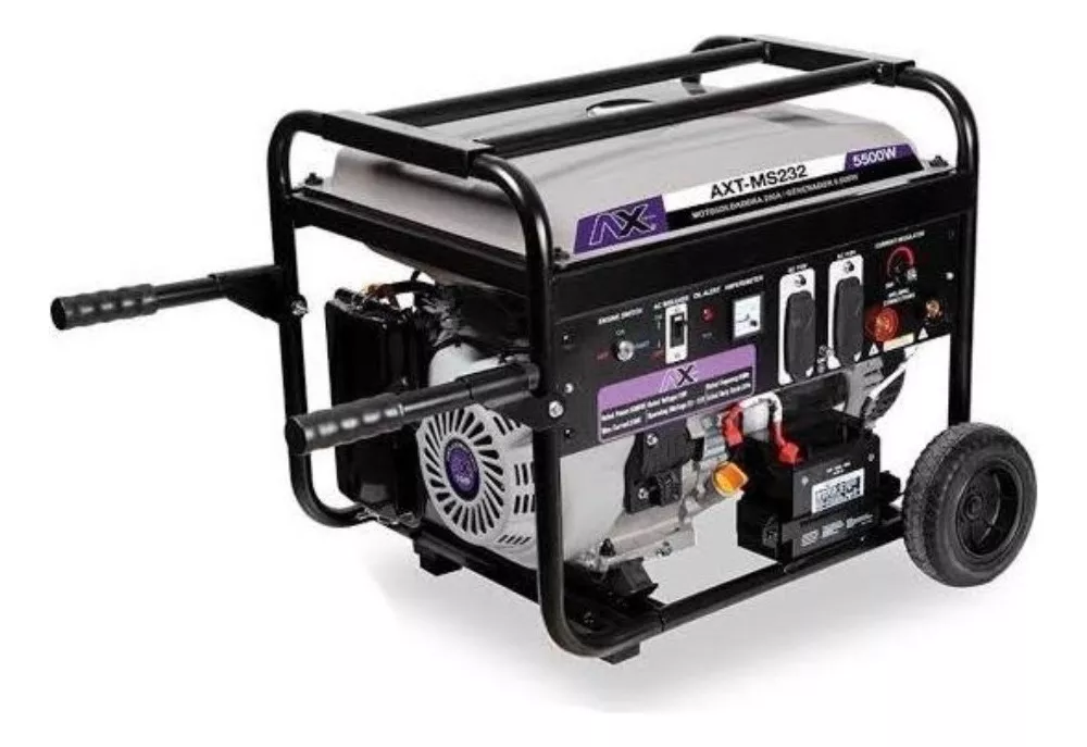 Motosoldadora Gasolina 200A, 110V/60Hz, 13HP, 5,000Wtts, Con Marcha, Bateria Y Llantas Ax Tech AXT-MS232