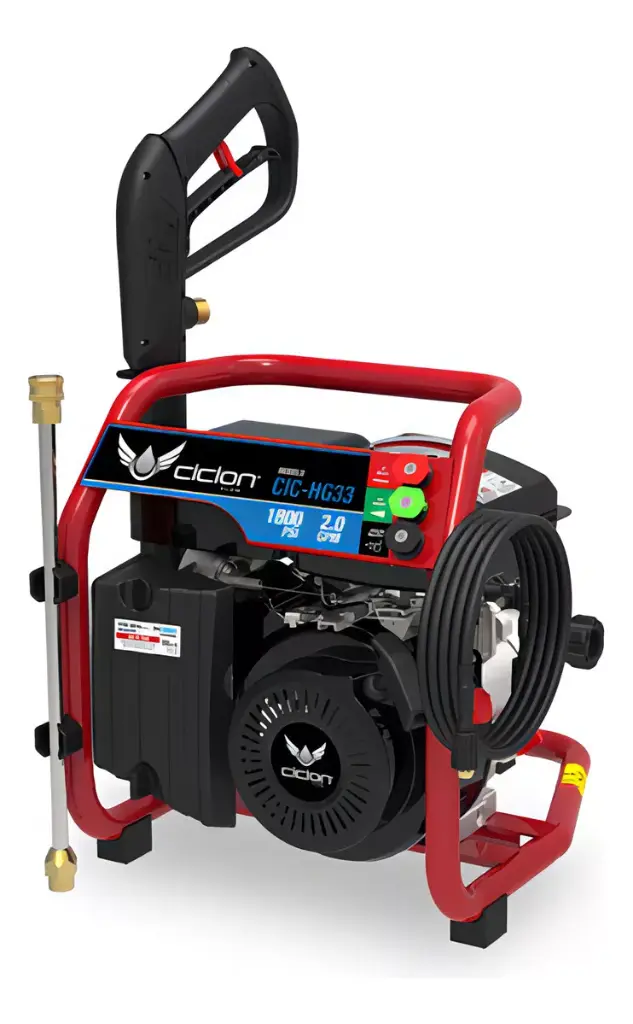 Hidrolavadora Gasolina 3HP, 1,800 PSI (125 BAR) Pistola, Lanza y Manguera Ciclon CIC-HG33