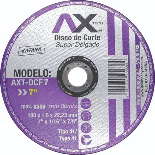 [AXT-DCF7] Disco De Corte Super Delgado De 7" X 1.6MM X 7/8" Ax Tech AXT-DCF7