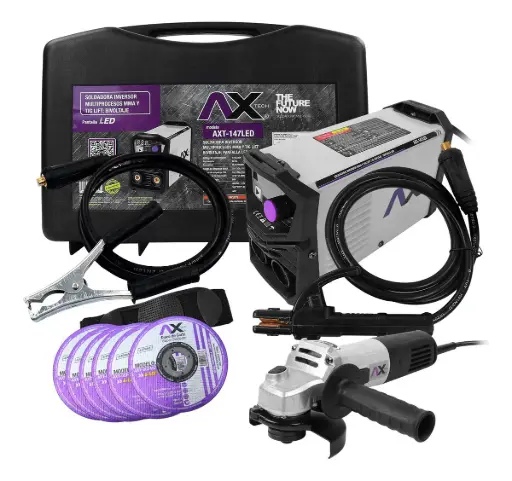 [AXT-147LED-C4] Soldadora Inversor 140a 110/220v Miniesmeril+discos AxTech AXT-147LED-C4