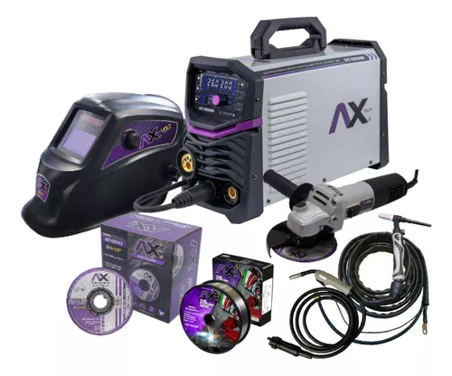 [AXT-EM204BV-C2] Combo Soldadora Inversor MIG/MAG, MMA Y TIG LIFT, Antorcha TIG, Careta Electronica, Mini Esmeriladora, 50 Discos De Corte Y Rollo De Microalambre 5KG, 0.030" E71T-GS Ax tech AXT-EM204BV-C2