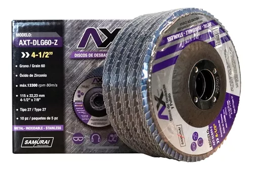 [AXT-DLG60-Z] Disco Laminado Para Desbaste Y Pulido De Oxido De Zirconio De Grano 60, 4 1/2" AXT-DLG60-Z