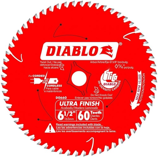 [D0660r] Disco Diablo Para Sierra Circular 6-1/2 60 Dientes D0660r